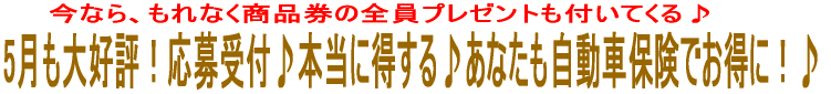 5月も大好評!応募受付♪本当に得する♪あなたも自動車保険でお得に!♪